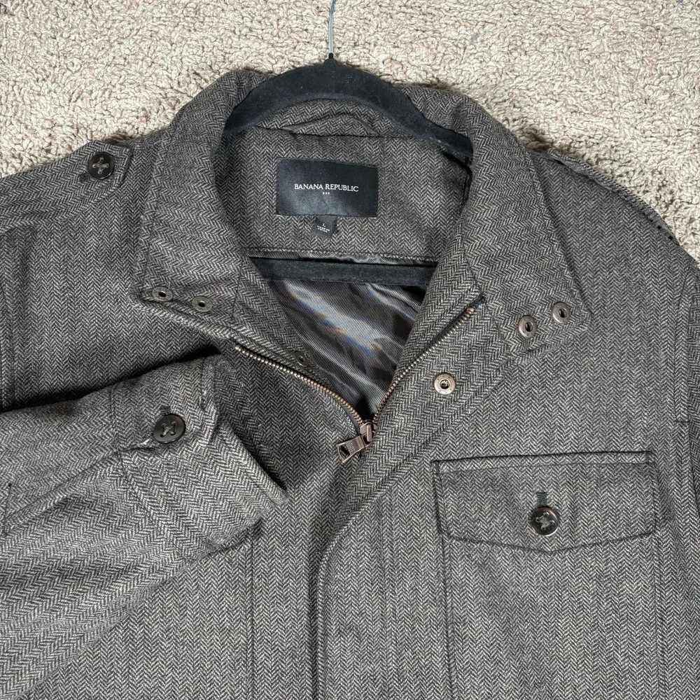 BANANA‎ REPUBLIC Wool Blend Jacket Herringbone Brown Utility Chore Men's L